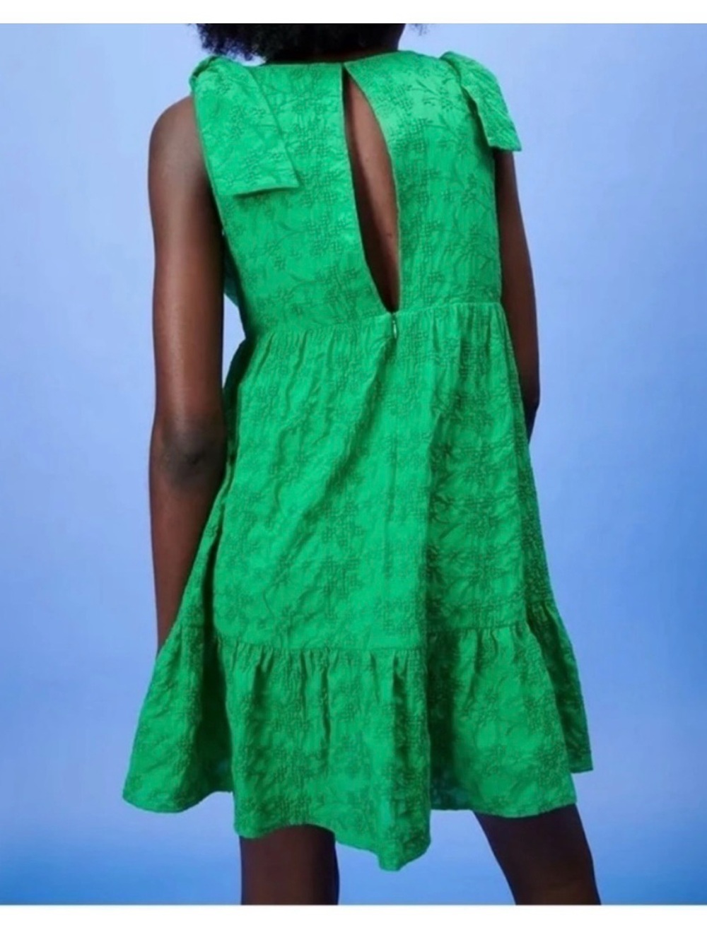 New Zara green tie-shoulder embroidered mini romper dress size medium - Picture 3 of 5